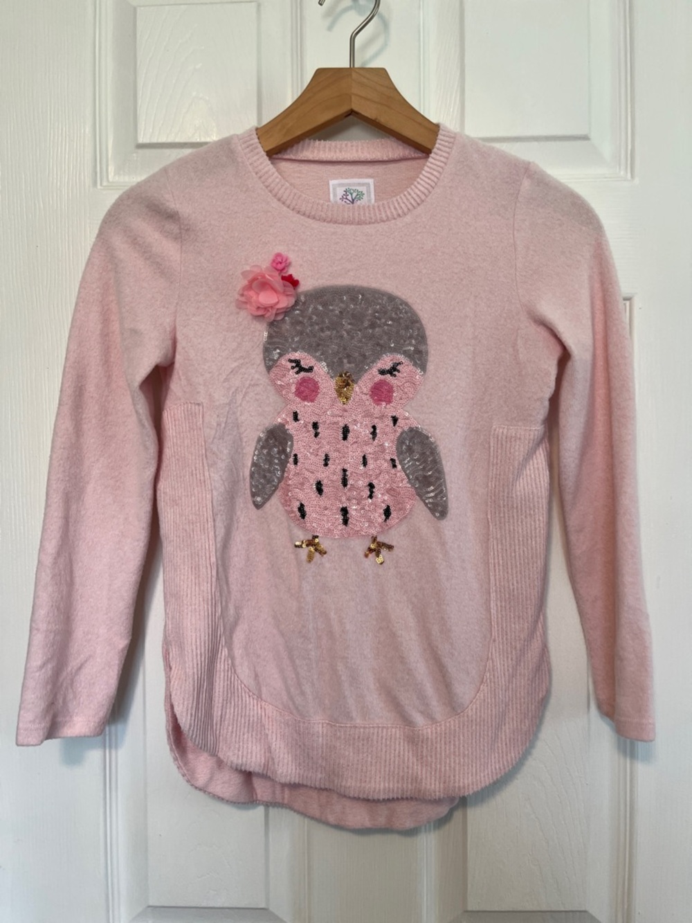 Girls' Pink Owl Appliqué Sweater - Cozy Embellished Pullover